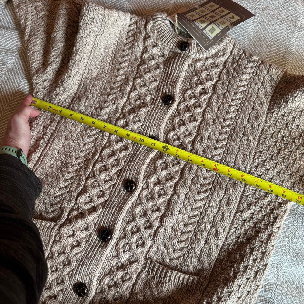 Aran Sweater Market Merino Wool Cable Knit Beige Cardigan Mens Medium Ireland - Picture 8 of 9